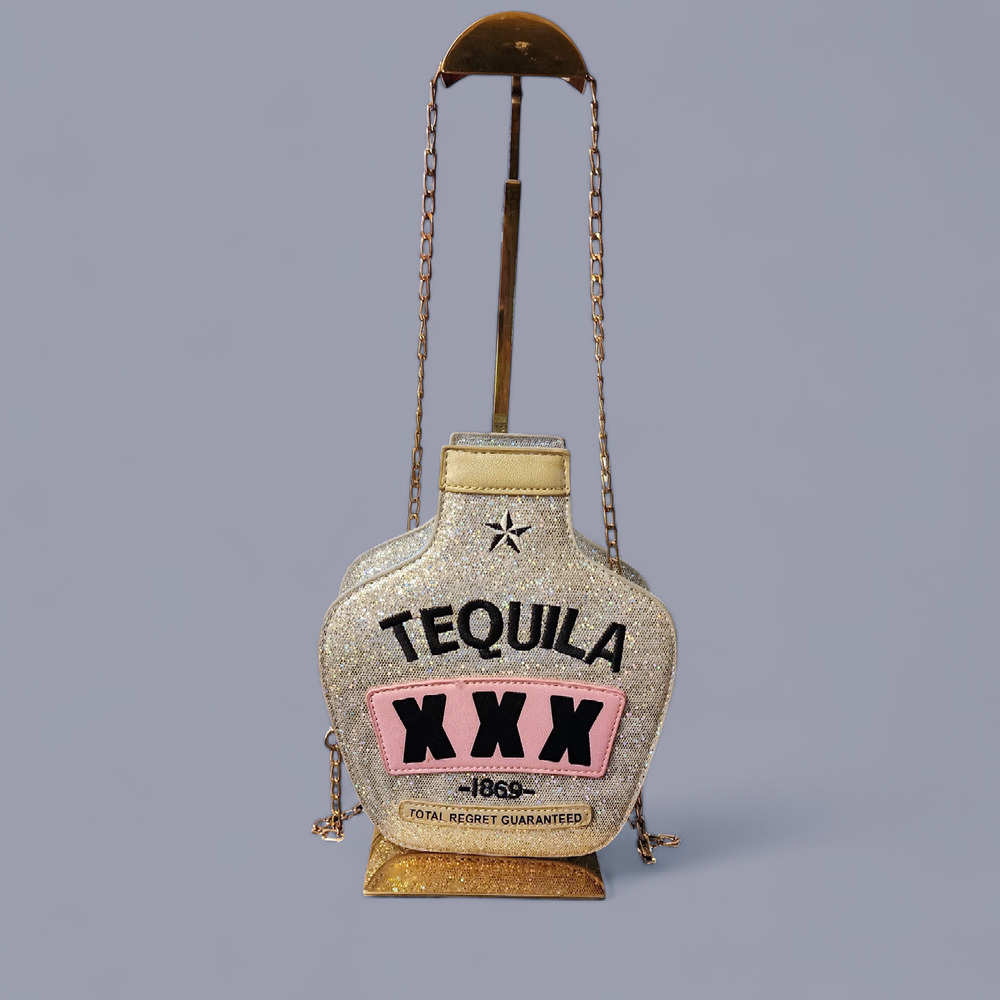 TEQUILA Liquor Bottle Purse Silver Glittery Shoulder/Crossbody Night Club Party